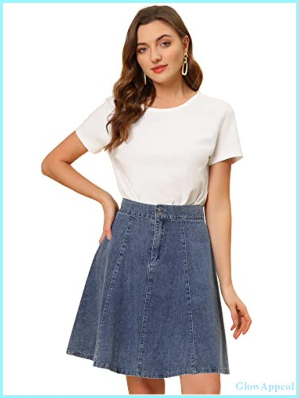High Waist Stretch A-Line Denim Jean Skirt Flared Pleated Casual